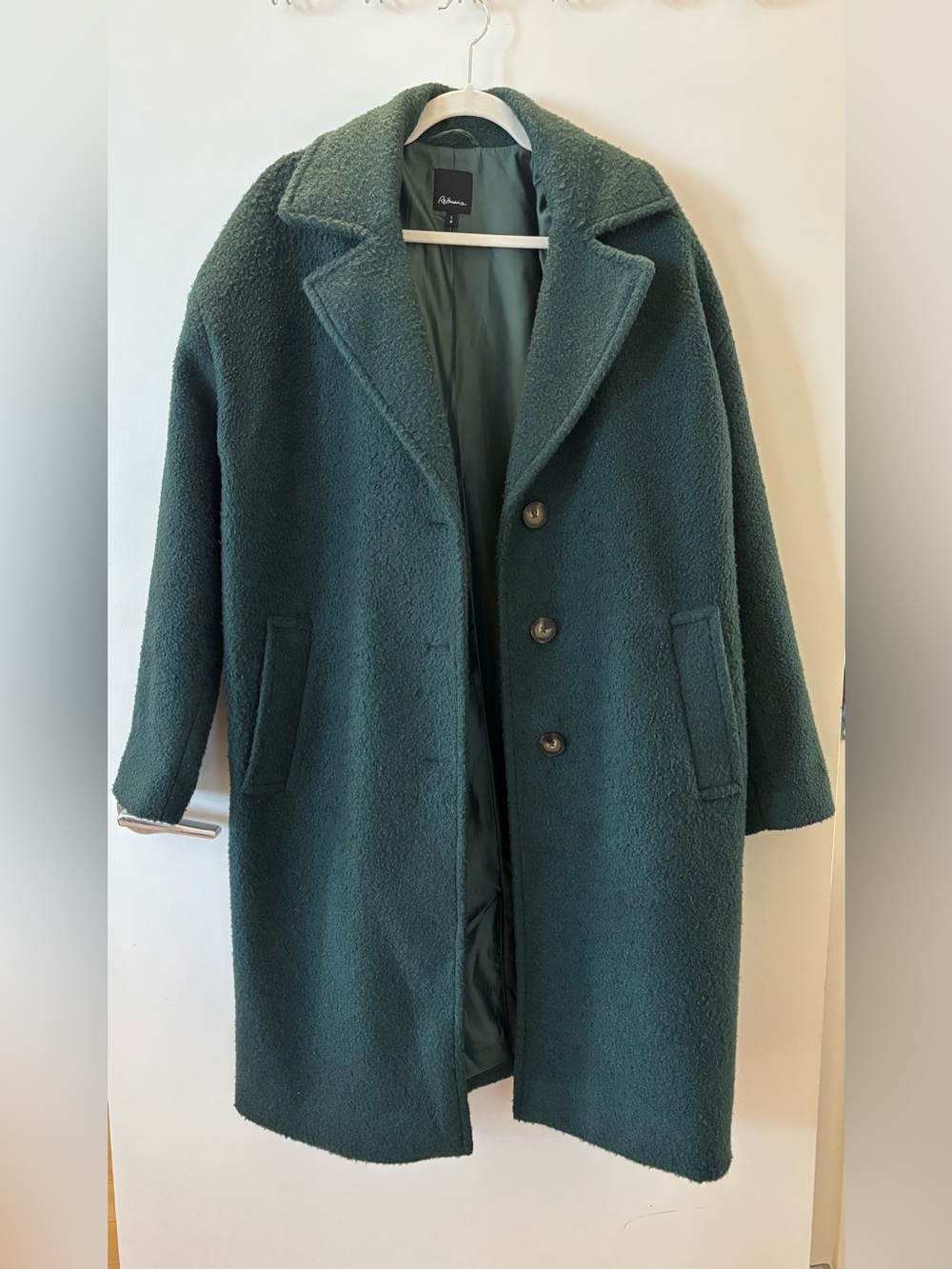Long Bouclé Coat with Three-Button Closure - Picture 2 of 6